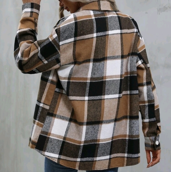 Khaki Plaid Print Button Down Top - Picture 2 of 6